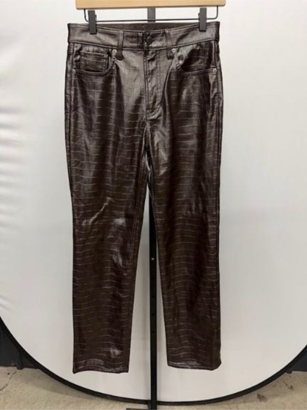 GAP High Rise Vegan Croc Leather Cheeky Straight Pants in Brown Noir